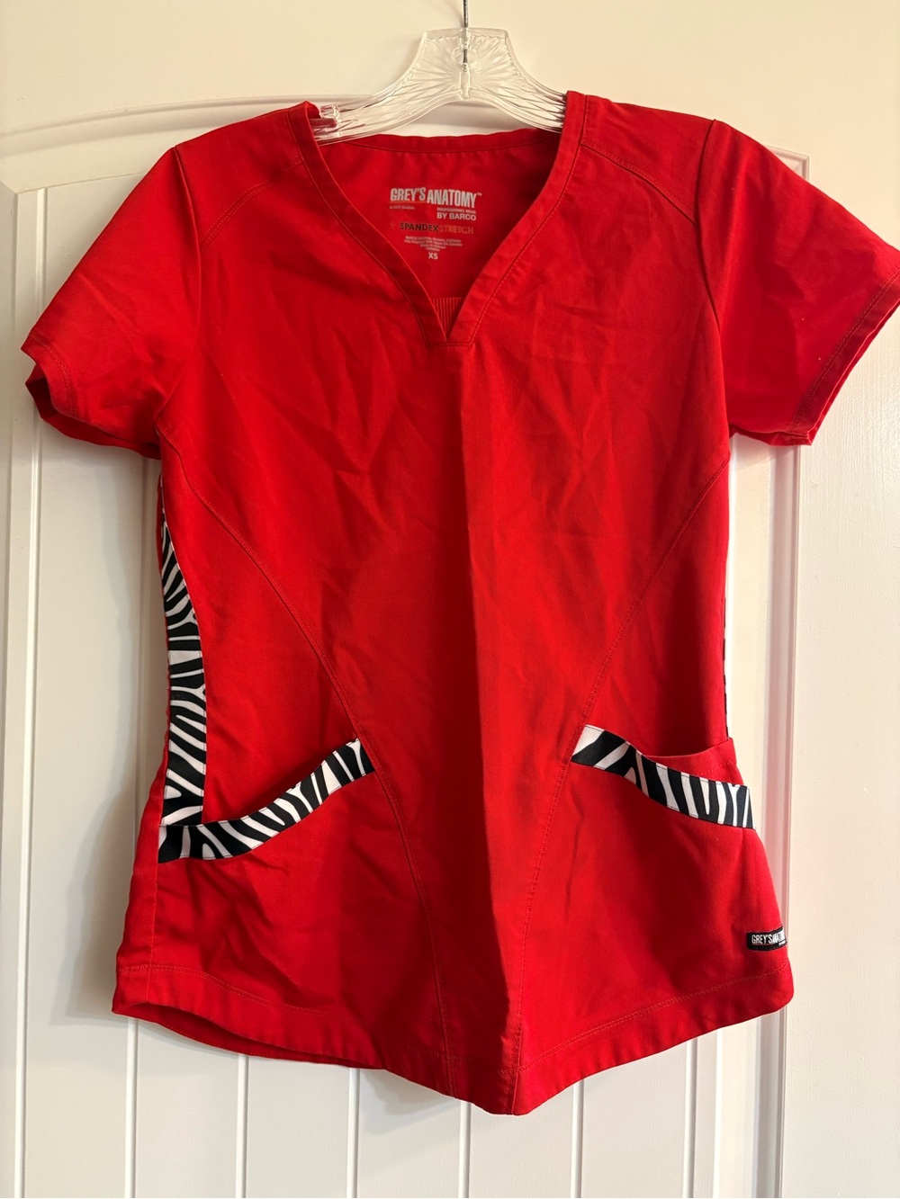 π¦Grey's Anatomy Red Scrub Top with Zebra Trim